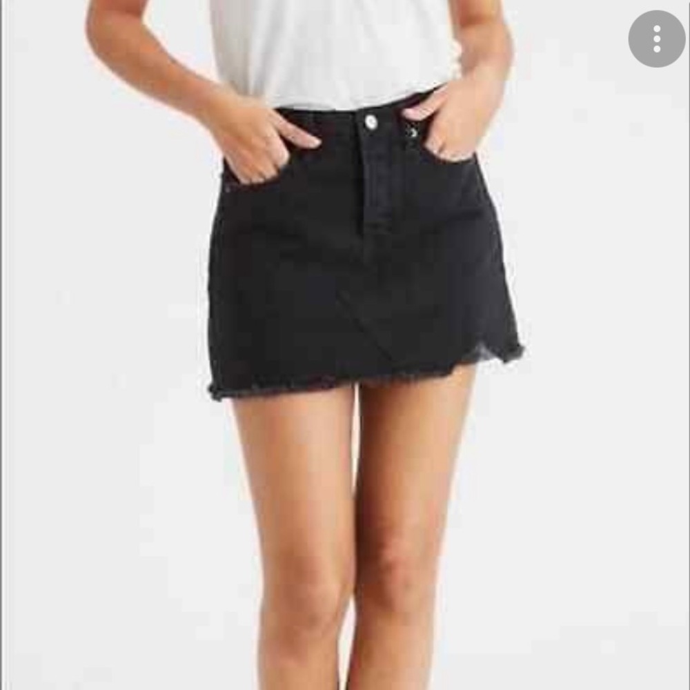 American Eagle Black Denim Distressed Button Fly Skirt